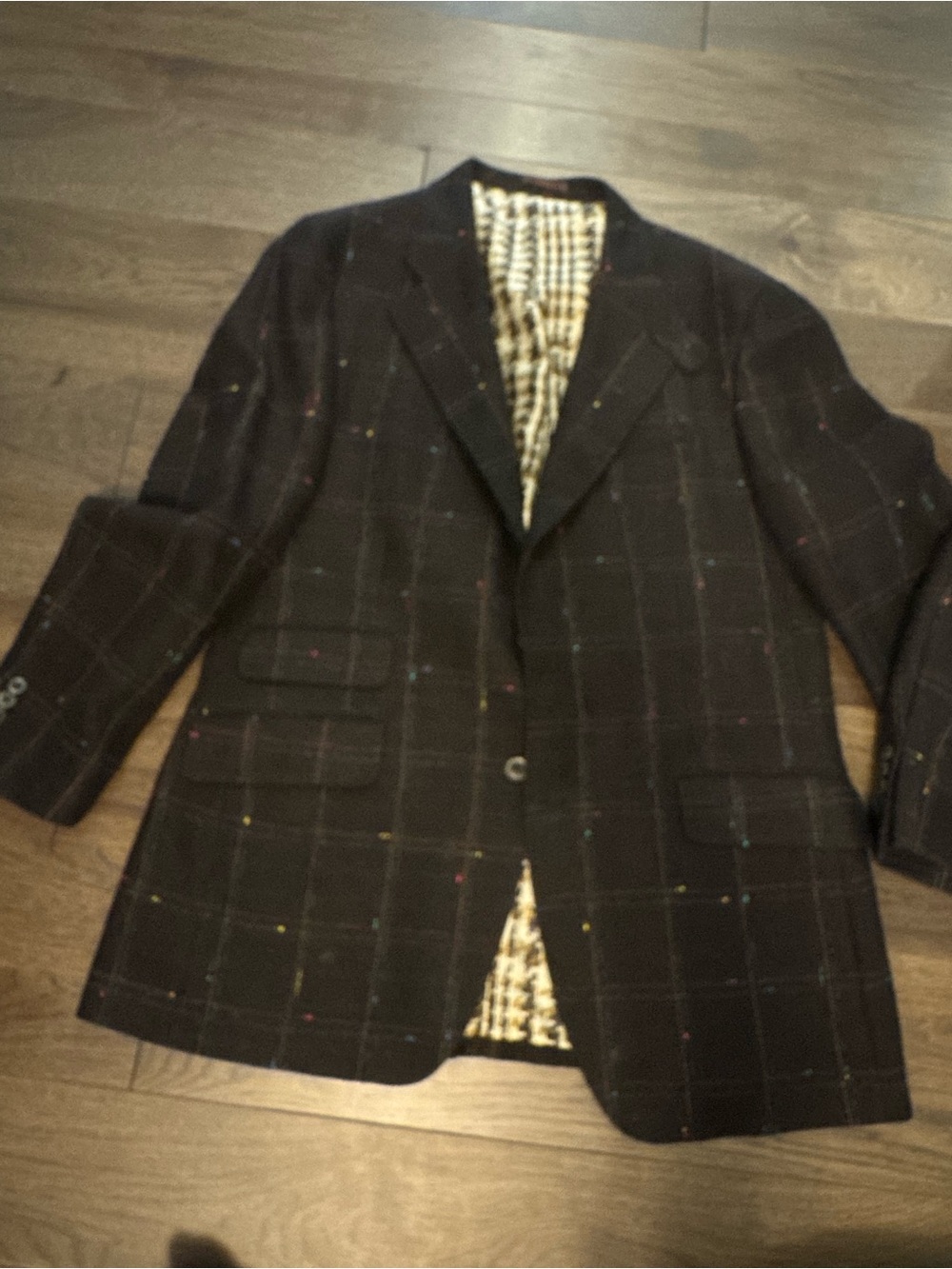 Etro Milano brown Windowpane Blazer with Multicolor Fleck Detail